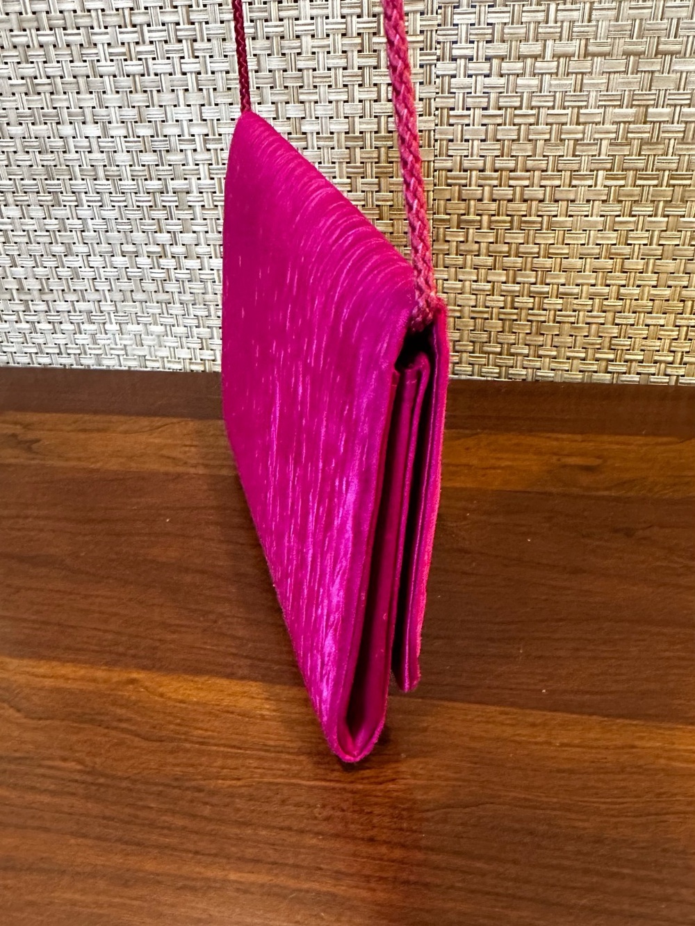 VTG 1980s-90s Carla Marchi Fuchsia Hot Pink Crinkle Pleat Satin Evening Bag - Picture 5 of 10